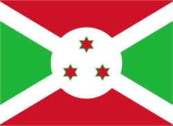 [ai] The national flag of Burundi featuring red and green diagonal stripes, a white circular center containing three red stars with green outlines.